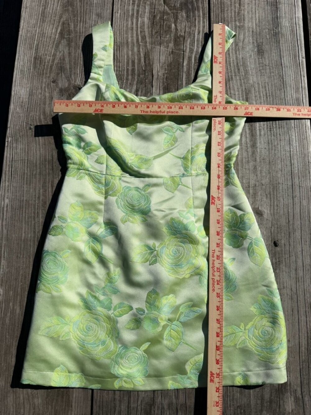 Lulus Brighter Side light green floral satin jacquard mini dress wedding M - Picture 5 of 14